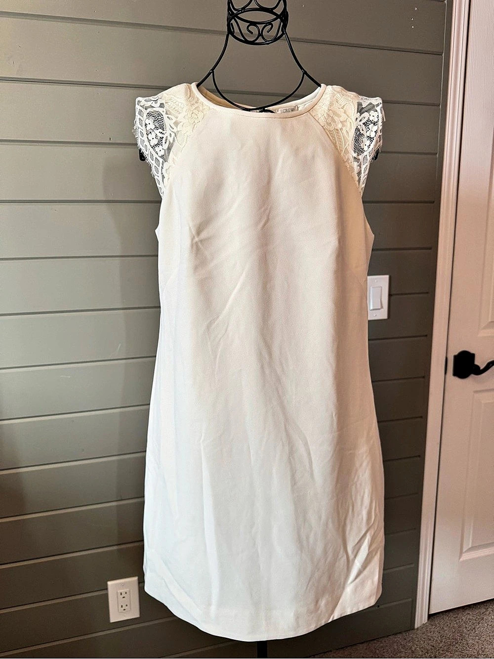 J.Crew Edged Lace Cap-Sleeve Dress Lace Sleeve Mini Dress in White Size 4 NWT